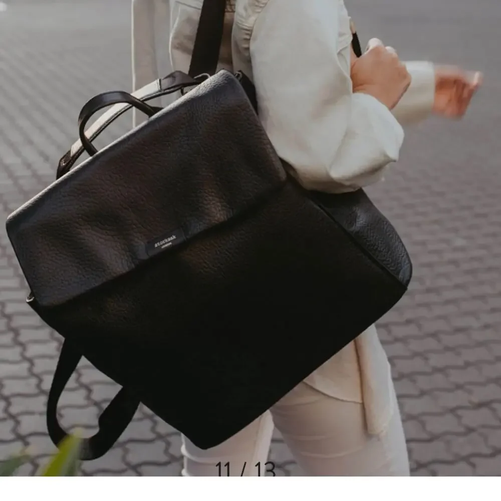 Storksak Black Leather Baby Backpack Diaper Bag
